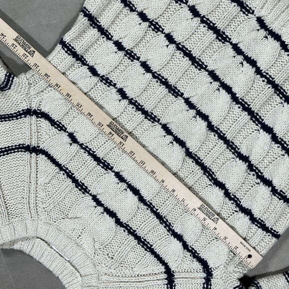 J Jill Sweater Womens Large Ivory Blue Stripe Cable Knit Nautical Crew Neck - Picture 6 of 9